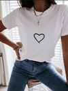 Heart Print Short Sleeve Casual T-shirt - 2 Love One