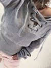 Lace Up Crop Knit Top in Grey - 2 Love One