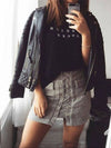 Lace-Up Suede Skirt in Grey - 2 Love One