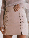 Lele&#39;s Lace Up Suede Skirt in Nude Pink - 2 Love One