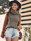 Mellow Contrast Sleeve Turtleneck Knit Sweater - 2 Love One