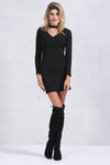 Sexy Long-Sleeve Knit Halter Dress Black - 2 Love One