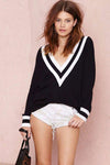V Neckline Contrast Sweater - 2 Love One