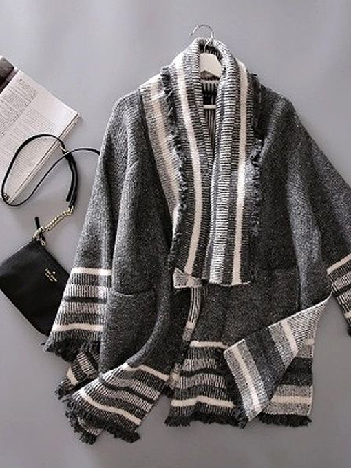 Amelia Contrast Fringe Knit Cardigan - 2 Love One