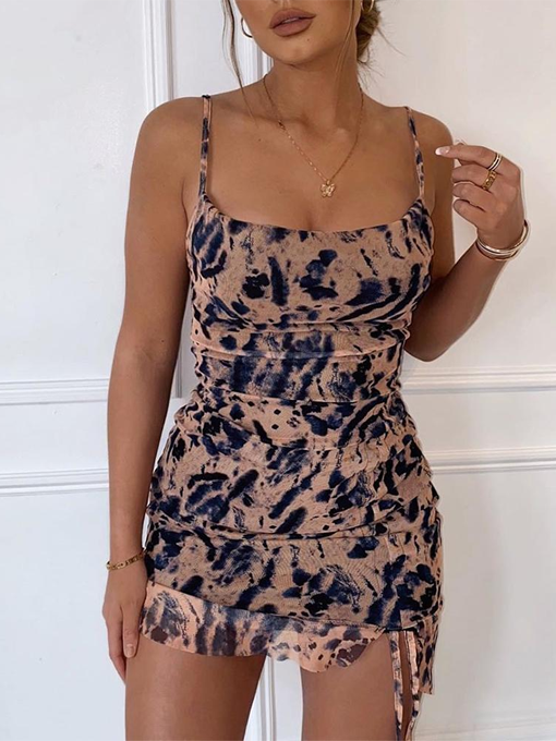 Animal Print Ruched Cami Dress - 2 Love One