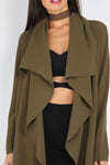 Lapel Tie Long Sleeve Outerwear In Army Green - 2 Love One