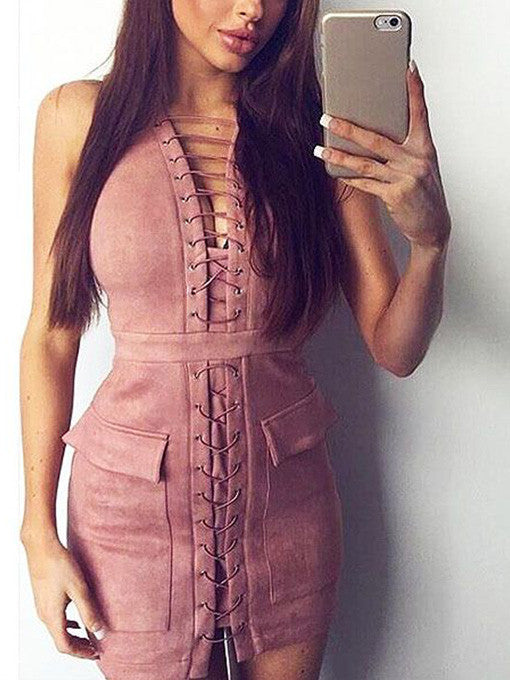 Artemis Lace Up Bodycon Dress in Pink - 2 Love One