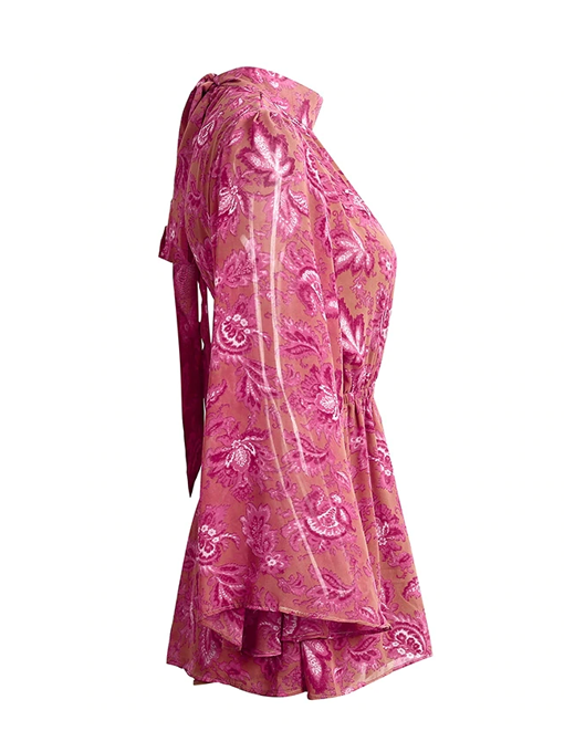 Backless Lace-up Floral Print Playsuit - 2 Love One