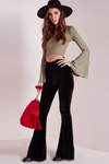 Bell-Sleeve Ribbed Knit Crop Top in Khaki - 2 Love One