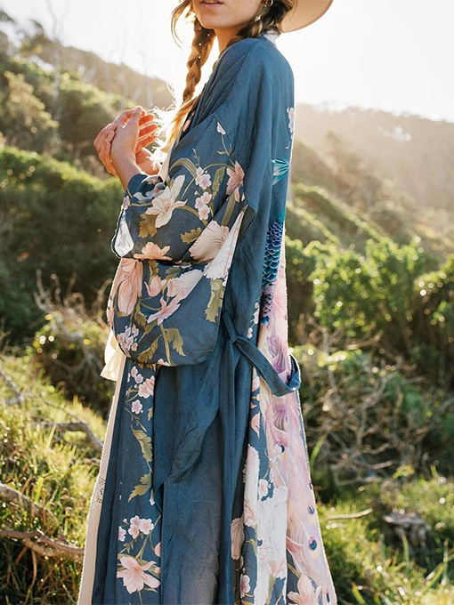 Bohemian Sashes Floral Print Kimono - 2 Love One