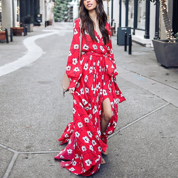 Boho White Floral Flowy Long Sleeve Dress - 2 Love One