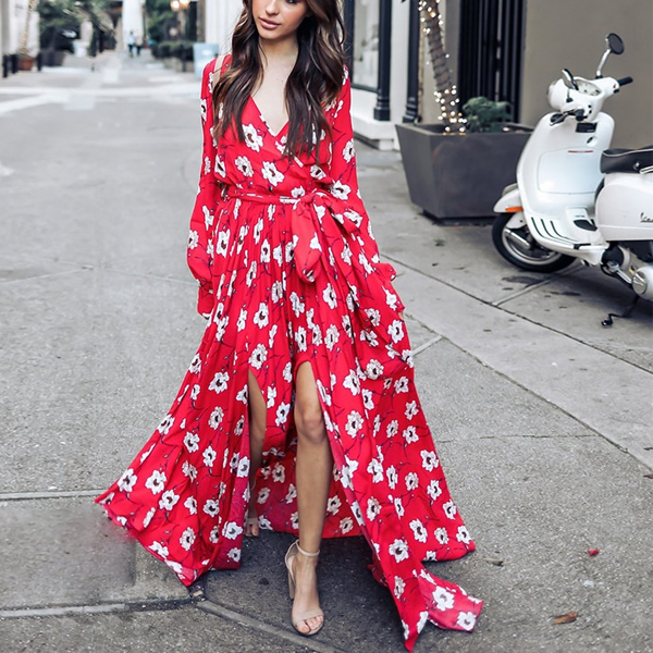 Boho White Floral Flowy Long Sleeve Dress - 2 Love One