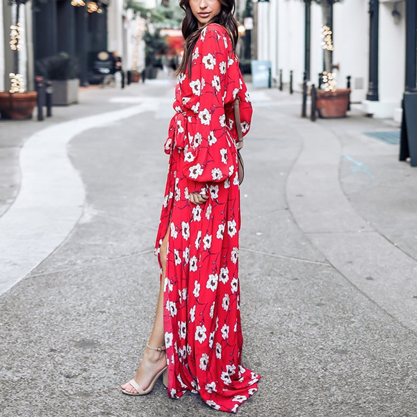 Boho White Floral Flowy Long Sleeve Dress - 2 Love One