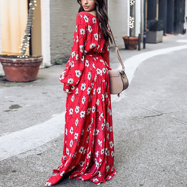 Boho White Floral Flowy Long Sleeve Dress - 2 Love One