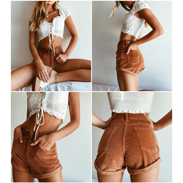 Brandi High-Waist Corduroy Shorts - 2 Love One