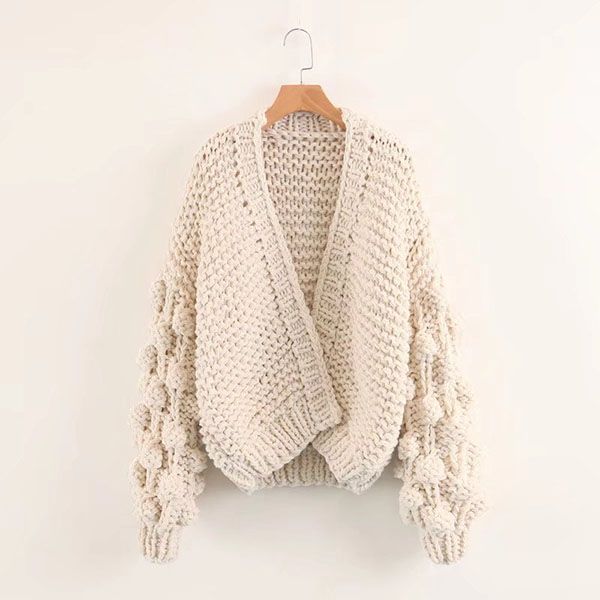 Caitlin Puff Sleeves Hand Knit Cardigan - 2 Love One