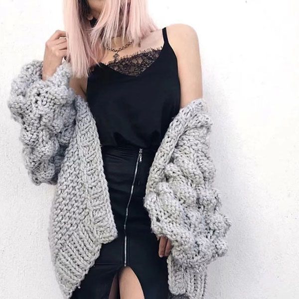 Caitlin Puff Sleeves Hand Knit Cardigan - 2 Love One