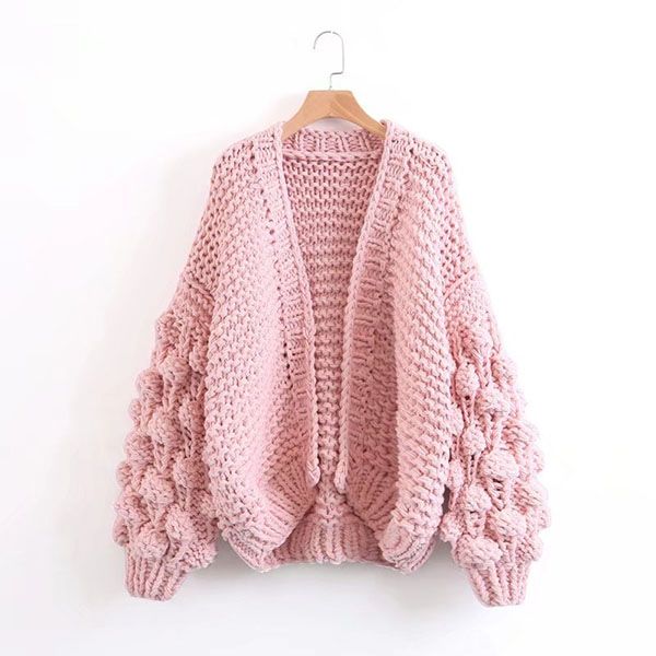 Caitlin Puff Sleeves Hand Knit Cardigan - 2 Love One
