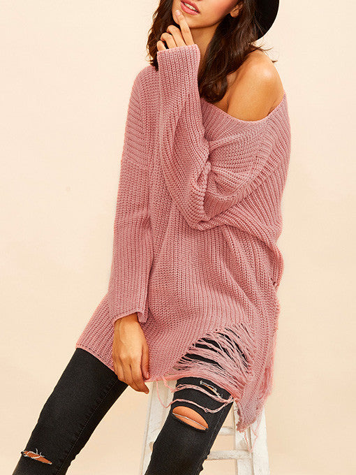 Cara Oversized Ripped Sweater in Pink - 2 Love One