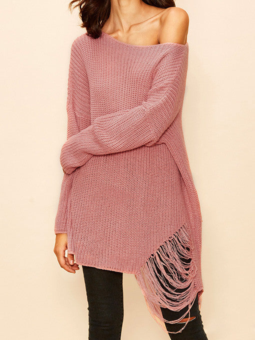 Cara Oversized Ripped Sweater in Pink - 2 Love One