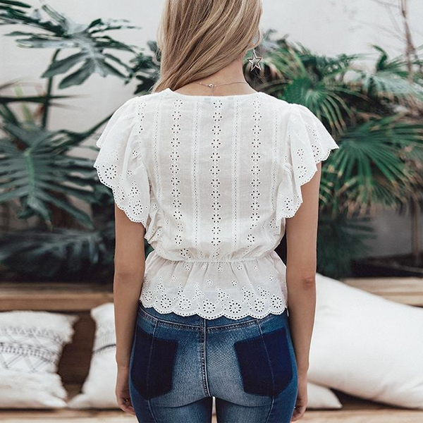 Caroline V-Neck Summer White Top - 2 Love One