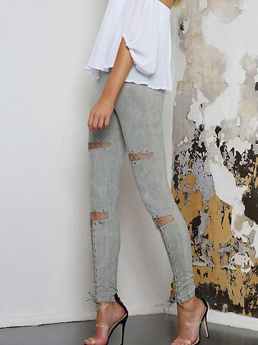 Chloe Lace Up Faux Suede Pants - 2 Love One