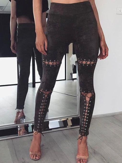 Suede lace up leggings online
