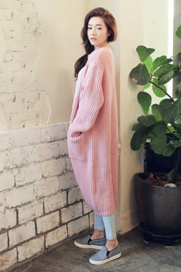 Cozy Long Knit Cardigan Soft Pink - 2 Love One