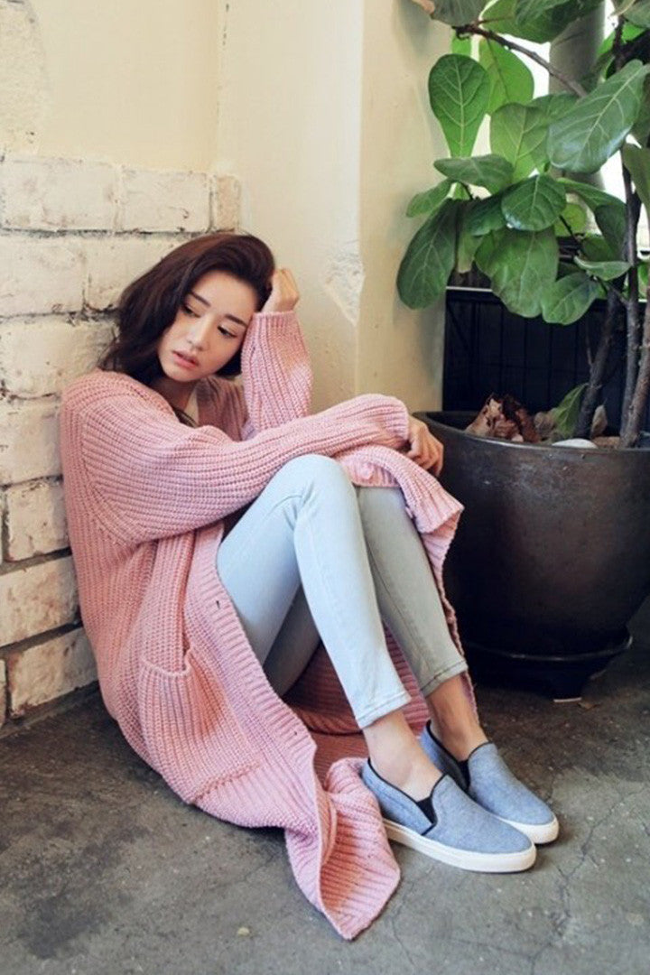Cozy Long Knit Cardigan Soft Pink - 2 Love One