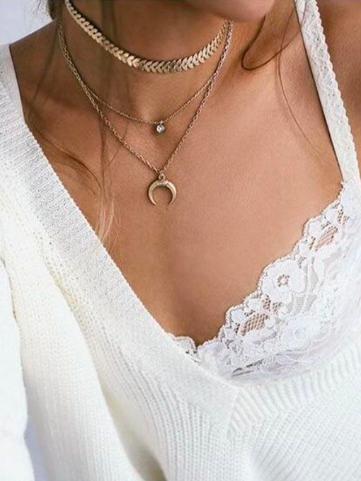 Crescent Moon Layered Necklace Set - 2 Love One