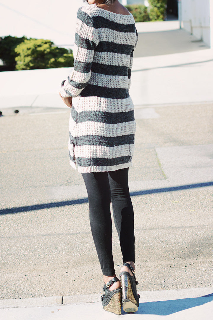 Stripe Rib Knit Long-Sweater - 2 Love One