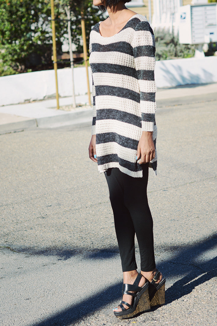 Stripe Rib Knit Long-Sweater - 2 Love One