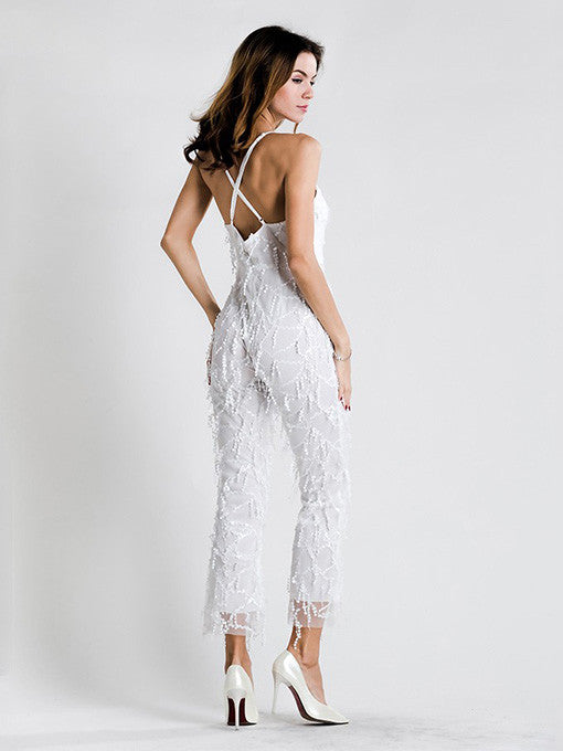 Evelyn White Sequin Jumpsuit - 2 Love One