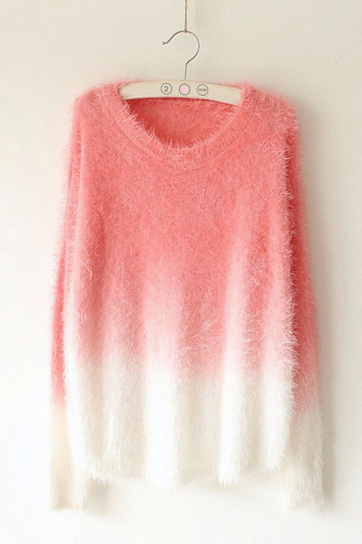 Fuzzy Dip-Dyed Sweater - 2 Love One