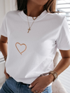 Heart Print Short Sleeve Casual T-shirt - 2 Love One