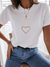 Heart Print Short Sleeve Casual T-shirt - 2 Love One