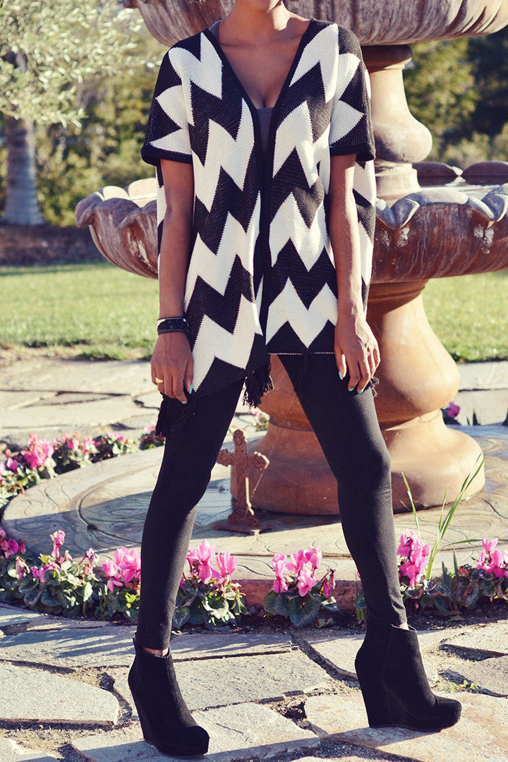 Chevron Print Cardigan w/ Fringe Detail - 2 Love One