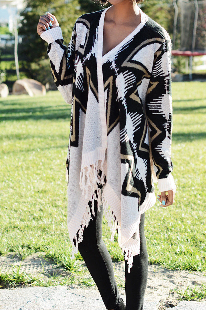 Tribal-Inspired Asymmetrical Cardigan - 2 Love One