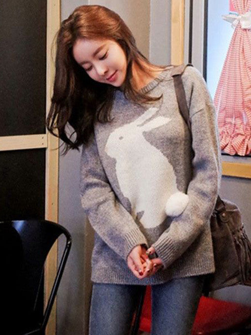 Jaden Bunny Knit Sweater in Grey - 2 Love One
