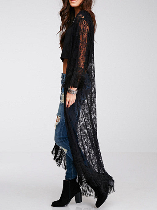 Jana Long Lace Kimono in Black
