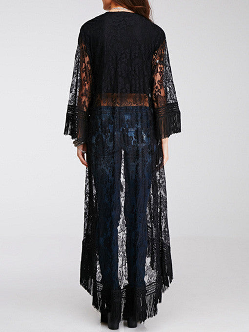 Jana Long Lace Kimono in Black - 2 Love One Jana Long Lace Kimono in Black - 2 Love One