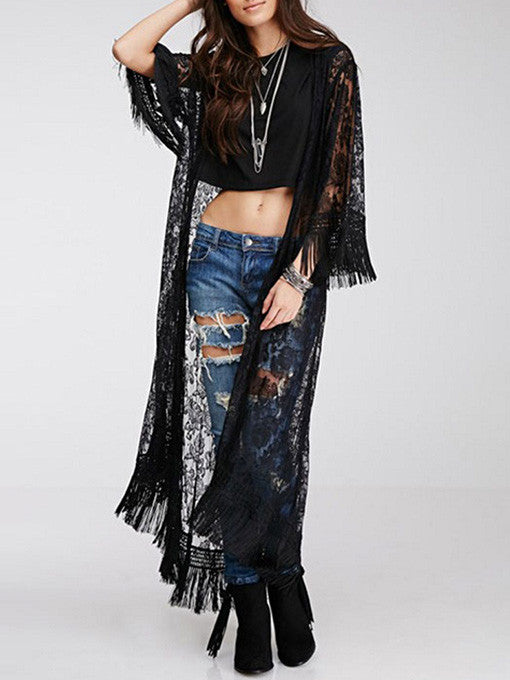 Jana Long Lace Kimono in Black - 2 Love One