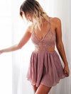 Kayla Deep-V Lace Playsuit in Pink - 2 Love One