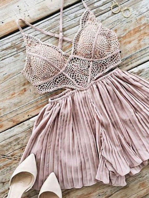 Kayla Deep-V Lace Playsuit in Pink - 2 Love One