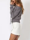 Lace Up Crop Knit Top in Grey - 2 Love One