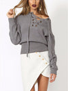 Lace Up Crop Knit Top in Grey - 2 Love One
