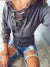 Lace Up Crop Knit Top in Grey - 2 Love One