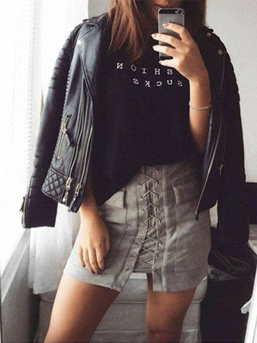 Lace-Up Suede Skirt in Grey - 2 Love One