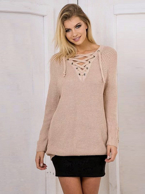 Lace Up Oversize Knit in Apricot - 2 Love One