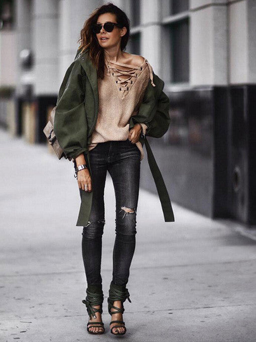 Lace Up Oversize Knit in Apricot - 2 Love One